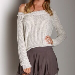 Free People Cream Off Shoulder Chunky Knit Sweater "Sahara Star Pullover Ice" XS